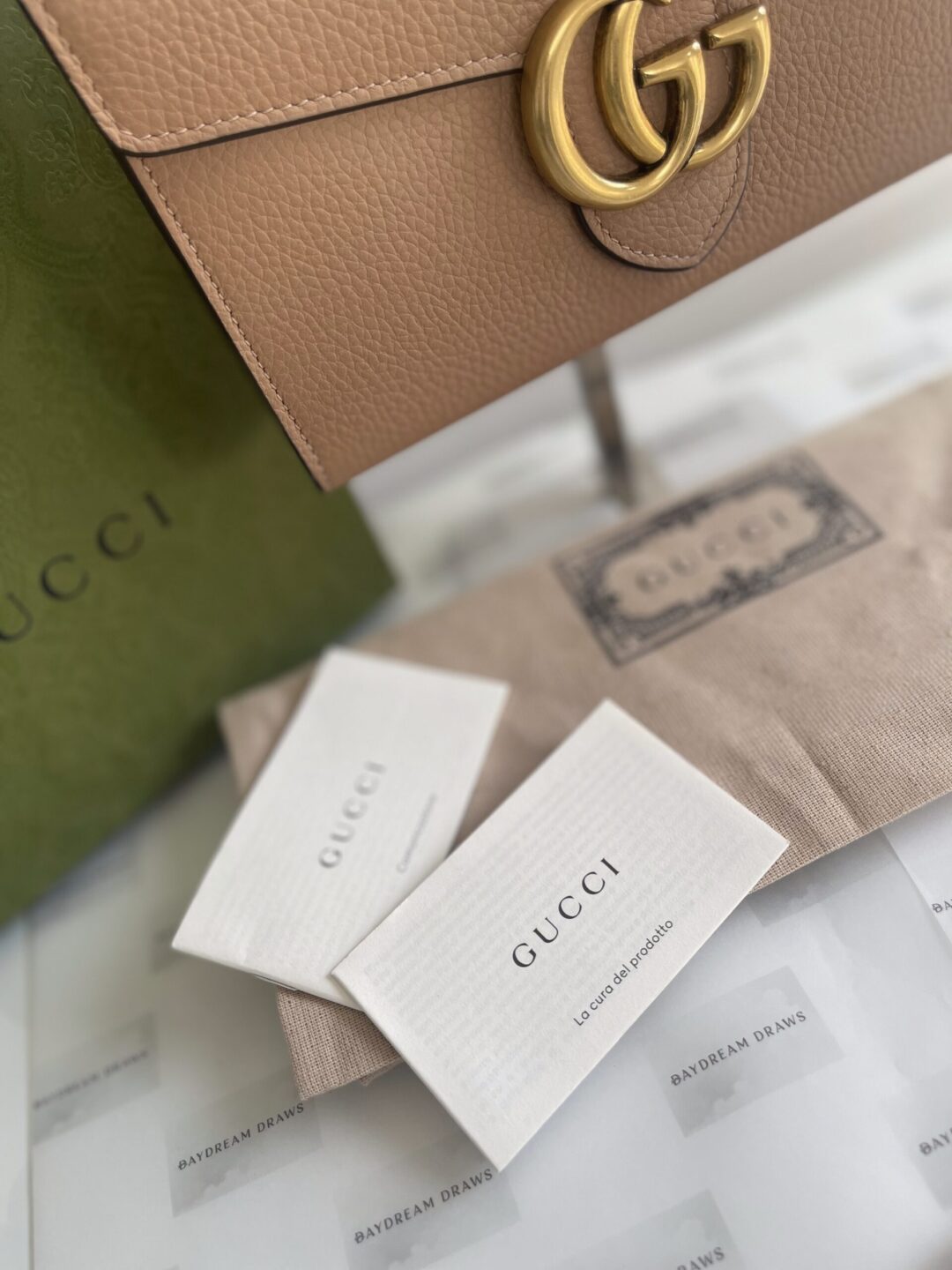 paper work including dustbag and box for Gucci GG Marmont Chain Wallet