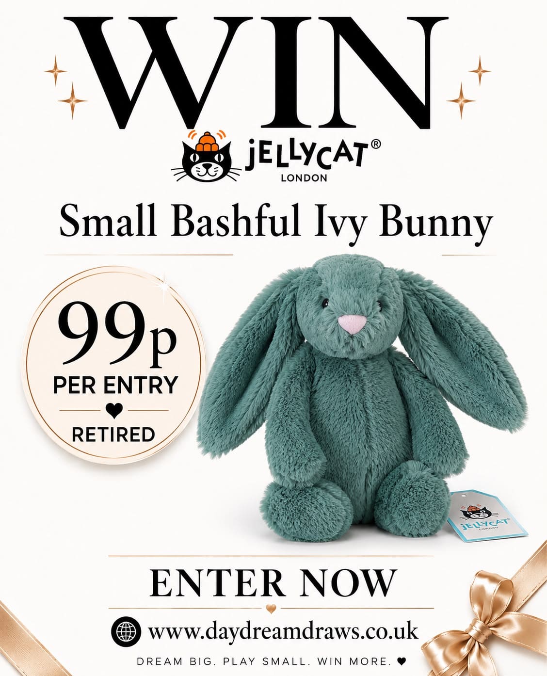 WIN RARE, RETIRED SMALL JELLYCAT BASHFUL IVY BUNNY